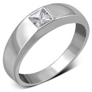 Simple Cubic Zirconia Solid Silver Ring (R291CZ)